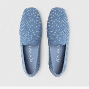 Vivaia NWT Square-Toe Patterned Loafers Blue Textured Slip-On Shoes